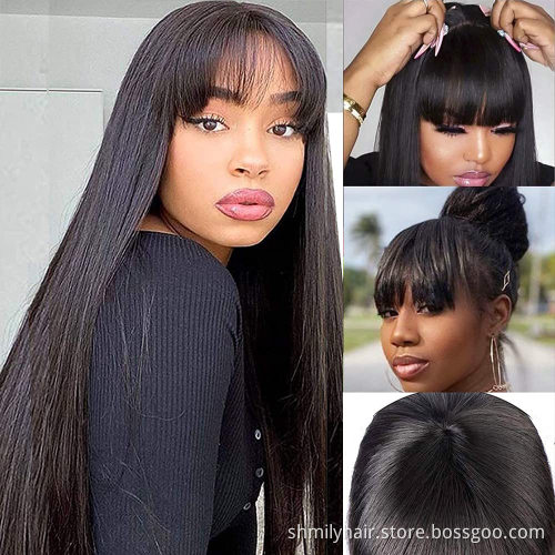 Dropshipping Wholesale Remy Brazilian Straight Full Machine Made Wig With Bangs Natural Color No Lace Human Hair Wigs For Women